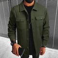 New Mens Button-front Overcoat With Flap Pockets