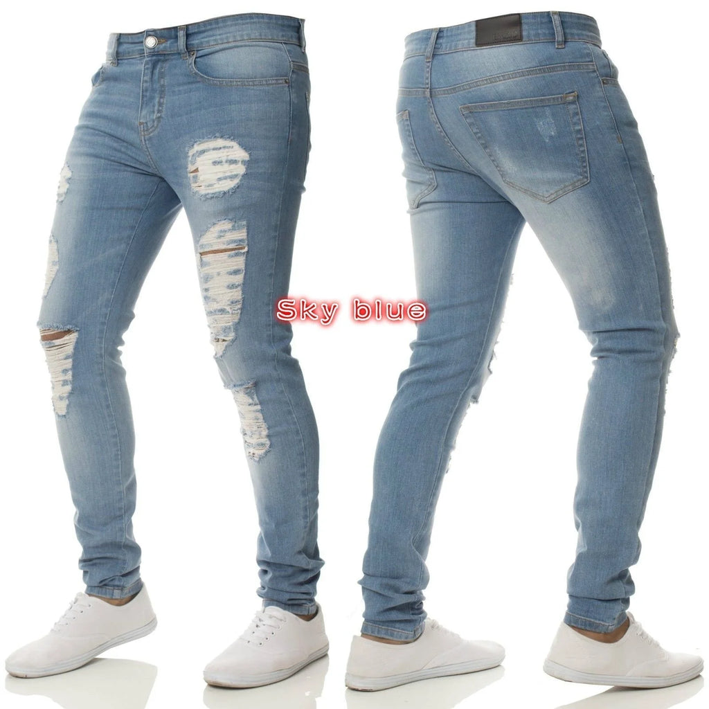 Mens Jeans Brands Straight Stretch Slim Jean Homme Pantalones Hombre Casual Pants Denim Trousers Baggy Jeans Black Blue